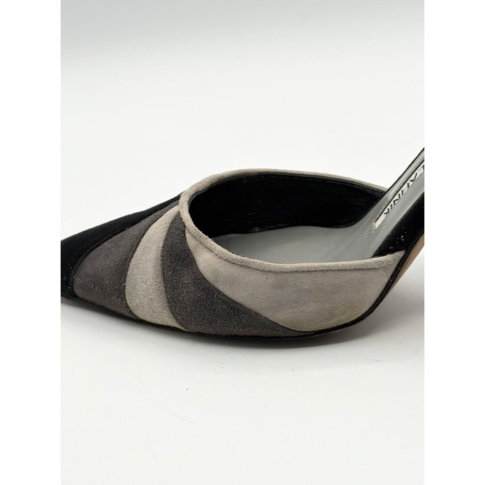 Manolo Blahnik Gray & Black Suede Stripes Slingback Pointed Toe Heels Size EU 35 - Picture 9 of 13